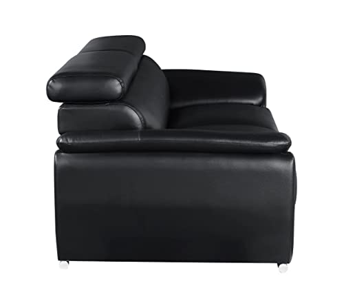 Blackjack Furniture 4571 Veal Collection Leather Upholstered Modern Living Room Chair, Loveseat, Sofa, Black