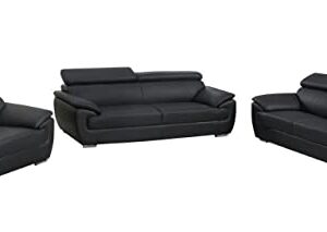 Blackjack Furniture 4571 Veal Collection Leather Upholstered Modern Living Room Chair, Loveseat, Sofa, Black