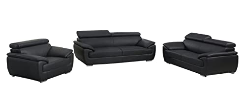 Blackjack Furniture 4571 Veal Collection Leather Upholstered Modern Living Room Chair, Loveseat, Sofa, Black