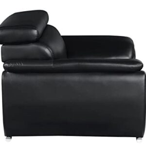 Blackjack Furniture 4571 Veal Collection Leather Upholstered Modern Living Room Chair, Loveseat, Sofa, Black