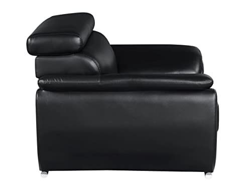 Blackjack Furniture 4571 Veal Collection Leather Upholstered Modern Living Room Chair, Loveseat, Sofa, Black