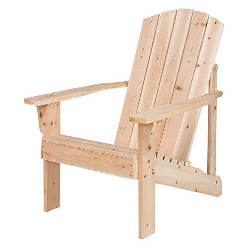 Shine Company Mid-Century Modern Wooden Adirondack Chair, Outdoor Patio Firepit Chairs, Back & Seat Pre-Assembled, Natural