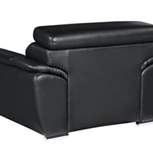 Blackjack Furniture 4571 Veal Collection Leather Upholstered Modern Living Room Chair, Loveseat, Sofa, Black