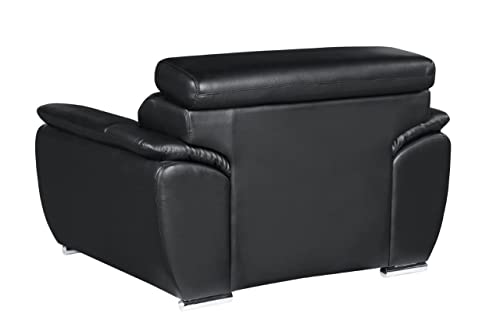 Blackjack Furniture 4571 Veal Collection Leather Upholstered Modern Living Room Chair, Loveseat, Sofa, Black