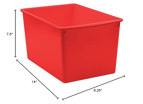 Teacher Created Resources® Red Plastic Multi-Purpose Bin 14" x 9-1/4" x 7-1/2"