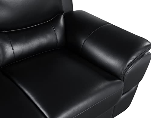 Blackjack Furniture Binion Modern Leather Loveseat for Living Room with Padded Headrests, Stainless Steel Legs & Accent Chrome Trim, Black