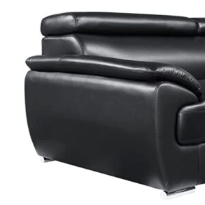 Blackjack Furniture 4571 Veal Collection Leather Upholstered Modern Living Room Chair, Loveseat, Sofa, Black