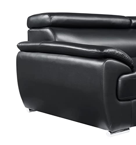 Blackjack Furniture 4571 Veal Collection Leather Upholstered Modern Living Room Chair, Loveseat, Sofa, Black