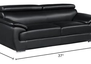 Blackjack Furniture 4571 Veal Collection Leather Upholstered Modern Living Room Chair, Loveseat, Sofa, Black