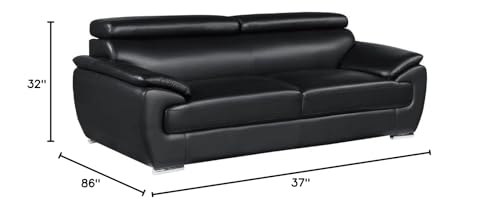 Blackjack Furniture 4571 Veal Collection Leather Upholstered Modern Living Room Chair, Loveseat, Sofa, Black