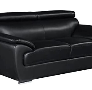 Blackjack Furniture 4571 Veal Collection Leather Upholstered Modern Living Room Chair, Loveseat, Sofa, Black