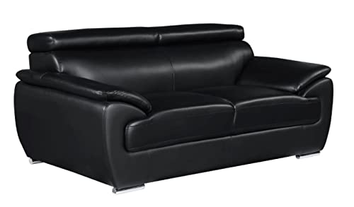 Blackjack Furniture 4571 Veal Collection Leather Upholstered Modern Living Room Chair, Loveseat, Sofa, Black