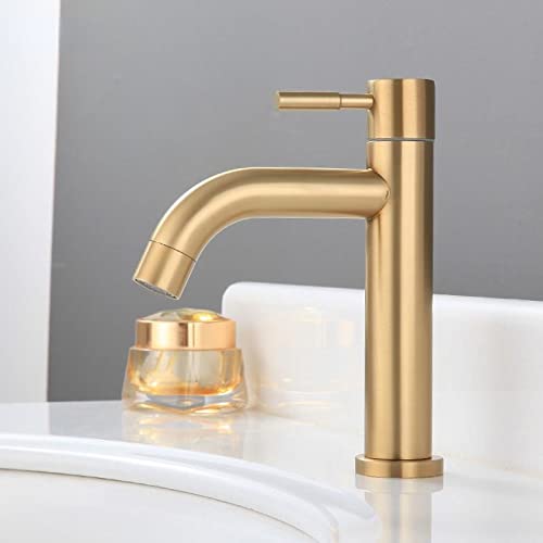 New Brushed Gold Bathroom Basin Single Hole Cold Handle Shower Head Faucet Bath for Kitchen Sink Water Tap Toilet Hardware (Short)