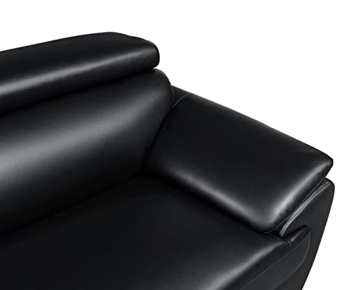 Blackjack Furniture 4571 Veal Collection Leather Upholstered Modern Living Room Chair, Loveseat, Sofa, Black