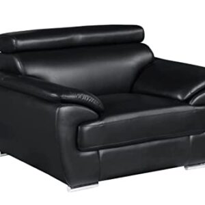 Blackjack Furniture 4571 Veal Collection Leather Upholstered Modern Living Room Chair, Loveseat, Sofa, Black