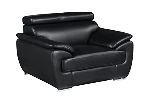 Blackjack Furniture 4571 Veal Collection Leather Upholstered Modern Living Room Chair, Loveseat, Sofa, Black