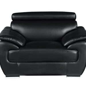 Blackjack Furniture 4571 Veal Collection Leather Upholstered Modern Living Room Chair, Loveseat, Sofa, Black