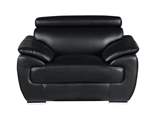 Blackjack Furniture 4571 Veal Collection Leather Upholstered Modern Living Room Chair, Loveseat, Sofa, Black