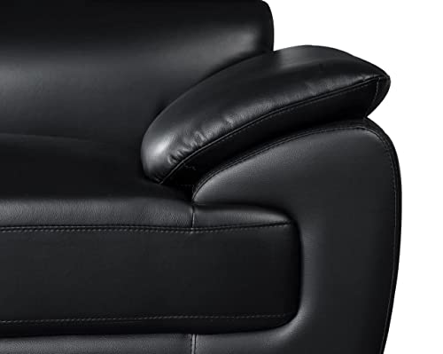 Blackjack Furniture 4571 Veal Collection Leather Upholstered Modern Living Room Chair, Loveseat, Sofa, Black