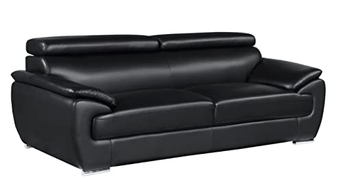 Blackjack Furniture 4571 Veal Collection Leather Upholstered Modern Living Room Chair, Loveseat, Sofa, Black