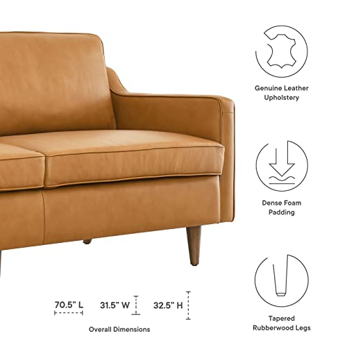 Modway Impart Upholstered Genuine Leather Sofa in Tan