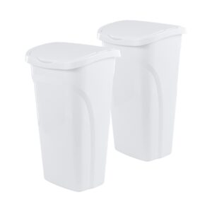 united solutions 10 gal/40 qt space-efficient kitchen trash can with dual swing lid, (pack of 2), waste basket fits in narrow spaces and perfect for commercial offices, home office, dorm, white