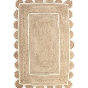 Gautam International Scallop Pattern Jute Bohemian Area Rug (2'x3', Off White)