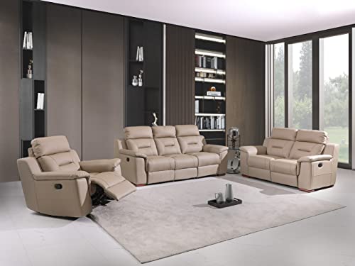 Blackjack Furniture Walker Leather Match Upholstered Reclining Living Room Sofa, Beige