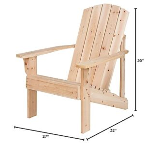 Shine Company Mid-Century Modern Wooden Adirondack Chair, Outdoor Patio Firepit Chairs, Back & Seat Pre-Assembled, Natural