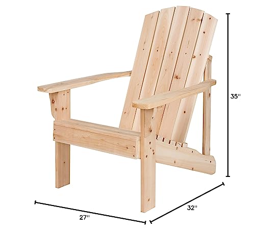 Shine Company Mid-Century Modern Wooden Adirondack Chair, Outdoor Patio Firepit Chairs, Back & Seat Pre-Assembled, Natural