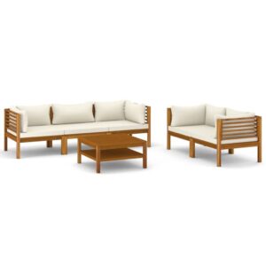 vidaxl patio lounge set 6 piece, patio furniture set for outdoor garden, sectional sofa with cushions, corner sofa, retro style, solid wood acacia