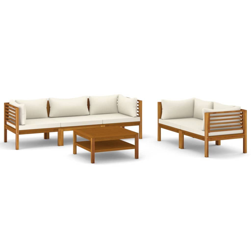 vidaXL Patio Lounge Set 6 Piece, Patio Furniture Set for Outdoor Garden, Sectional Sofa with Cushions, Corner Sofa, Retro Style, Solid Wood Acacia