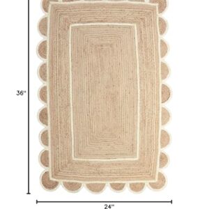 Gautam International Scallop Pattern Jute Bohemian Area Rug (2'x3', Off White)