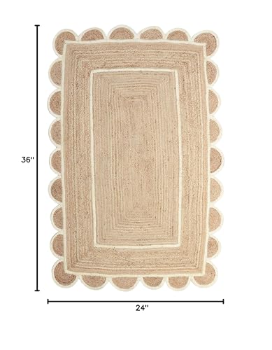 Gautam International Scallop Pattern Jute Bohemian Area Rug (2'x3', Off White)