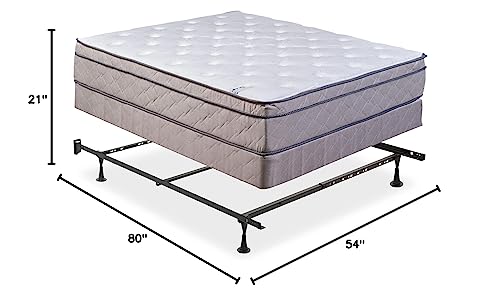 Mattress Comfort, 13-Inch Soft Foam Encased Hybrid Eurotop Pillowtop Memory Foam Gel Innerspring Mattress & 8" Wood Box Spring Set with Frame, Full XL