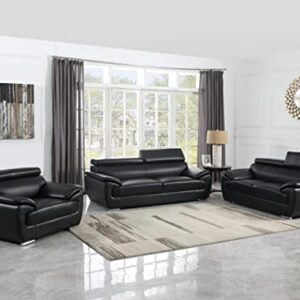 Blackjack Furniture 4571 Veal Collection Leather Upholstered Modern Living Room Chair, Loveseat, Sofa, Black