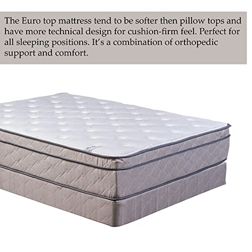 Mattress Comfort, 13-Inch Soft Foam Encased Hybrid Eurotop Pillowtop Memory Foam Gel Innerspring Mattress & 8" Wood Box Spring Set with Frame, Full XL