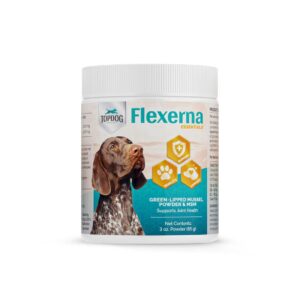 topdog health - flexerna essentials green lipped mussel powder & msm for dogs - natural dog joint & mobility support - natural glucosamine chondroitin + omega-3 fatty acids - anti-inflammatory - 3 oz