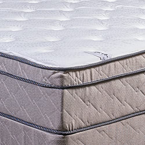 Mattress Comfort, 13-Inch Soft Foam Encased Hybrid Eurotop Pillowtop Memory Foam Gel Innerspring Mattress & 8" Wood Box Spring Set with Frame, Full XL