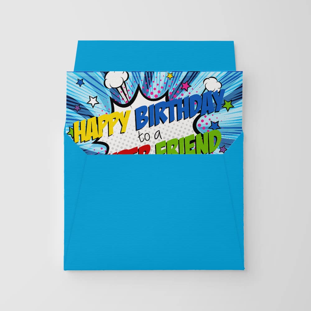 Super Friend Super Hero Themed Birthday Pun Themed Single (1) All Occasion Blank Birthday Card To Send To Friends & Family, 4"x 6" (when folded) Fill In Greeting Note Card by AmandaCreation