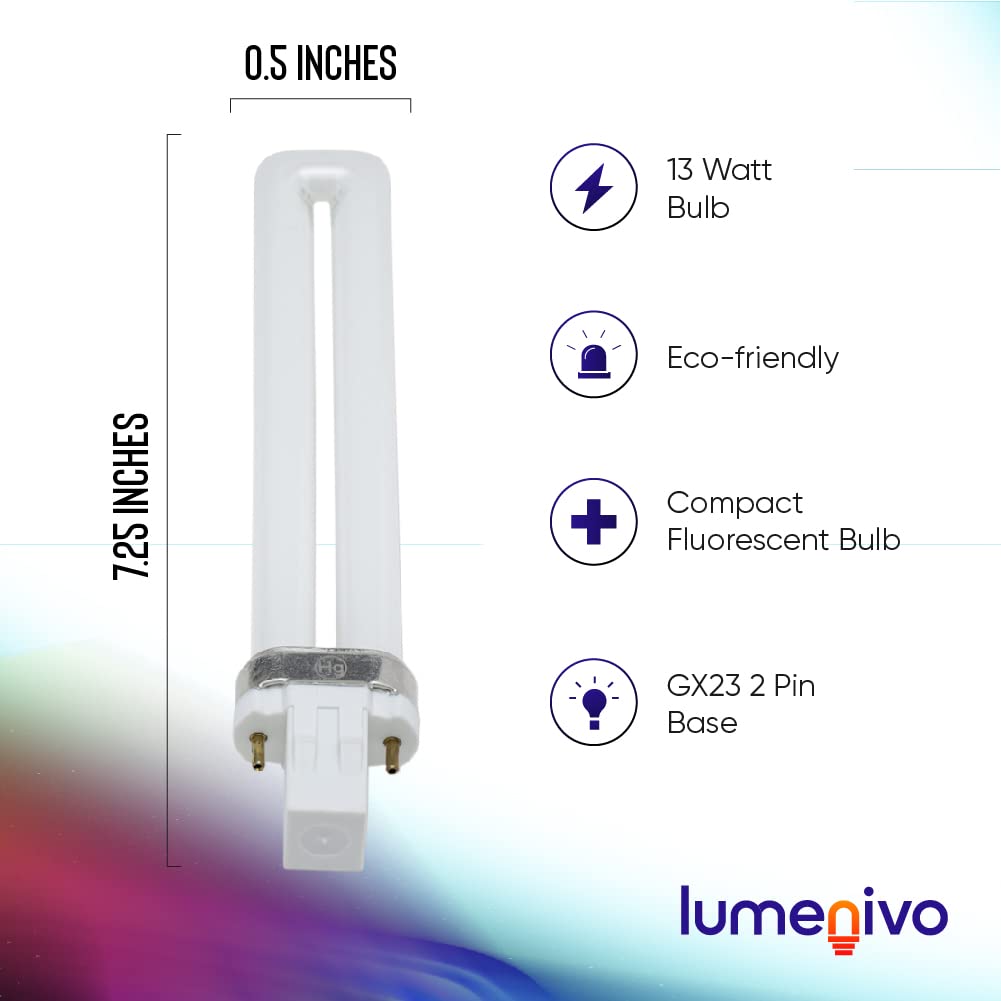 lumenivo PLS 13W 2700K 2 Pin Compact Fluorescent Bulbs Replacement for Philips 230102 Energy Saver PL-S 13-Watt - CF13DS/827 2-Pin GX23 Base CFL 13 Watt Light Bulbs - Soft White - 1 Pack