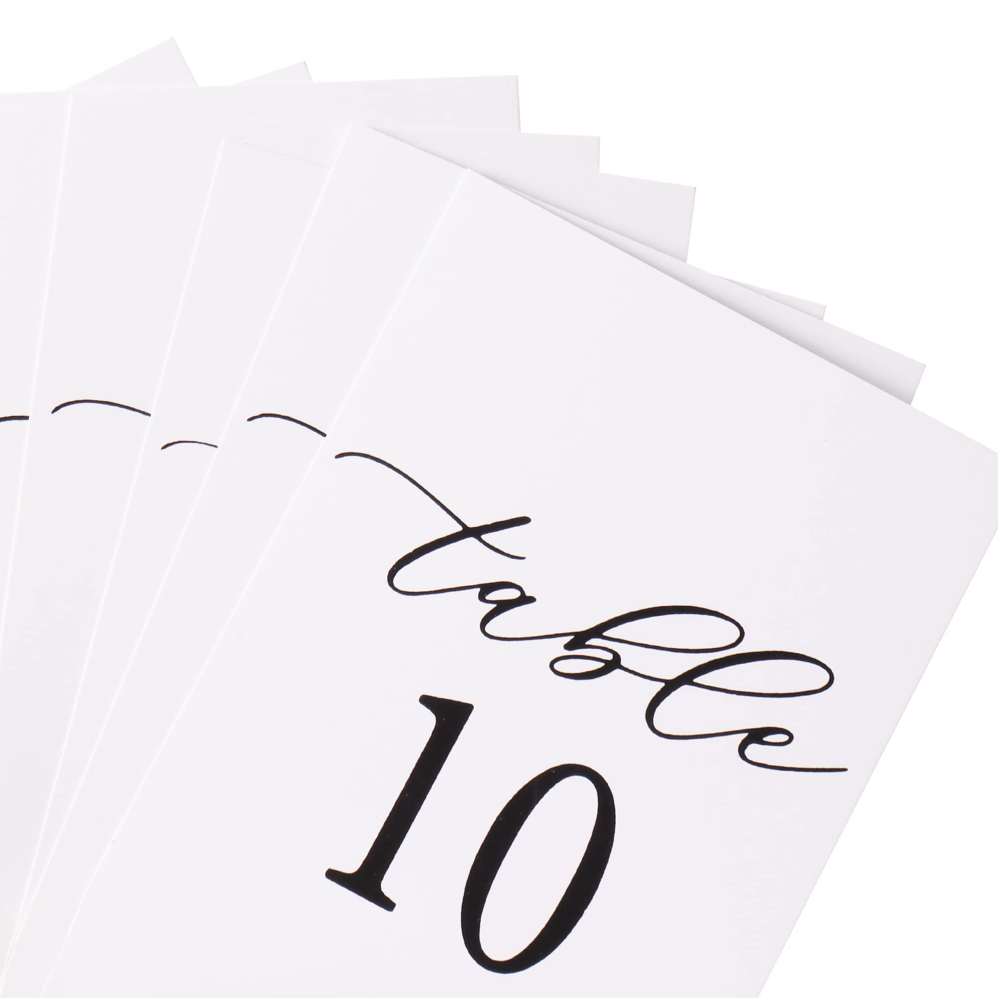 Hanna Roberts Modern Cursive Table Number Card Stock Signs with Round Stand for Wedding Reception, Restaurant, Event Party, 4" x 6" (Set of 10, 1-10, Gold)