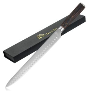 mairico premium carving knife - 11-inch ultra sharp brisket knife with luxurious pakkawood handle and granton blade, designed as slicing knife for meat, roasts, bbqs, and more.