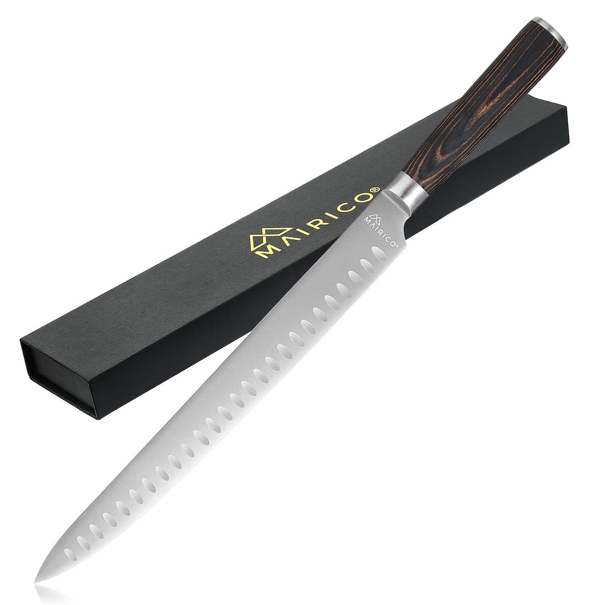 MAIRICO Premium Carving Knife - 11-inch Ultra Sharp Brisket Knife with Luxurious Pakkawood Handle and Granton Blade, designed as Slicing Knife for Meat, Roasts, BBQs, and more.