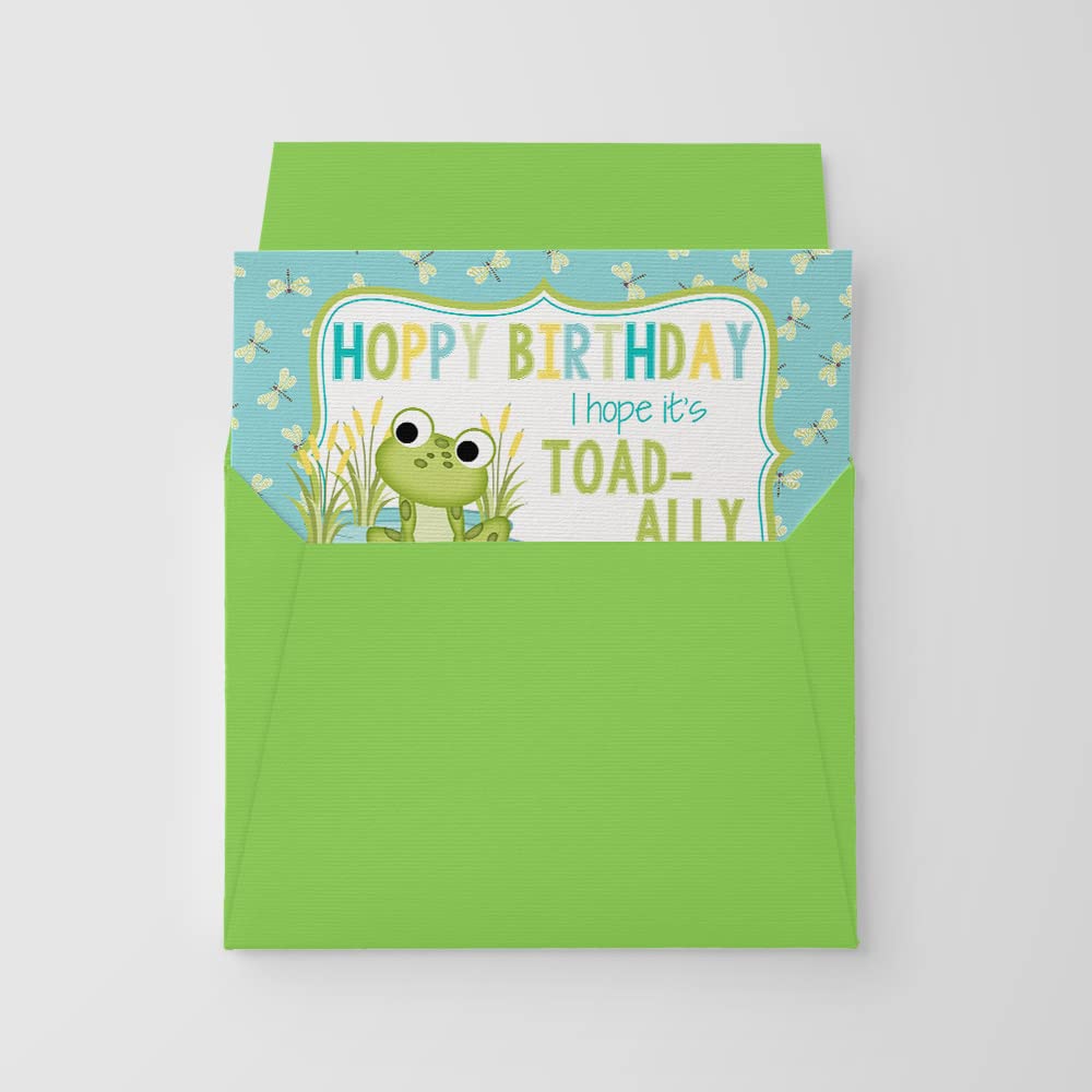 TOAD-ALLY Awesome Frog Birthday Pun Themed Single (1) All Occasion Blank Birthday Card To Send To Friends & Family, 4"x 6" (when folded) Fill In Greeting Note Card by AmandaCreation