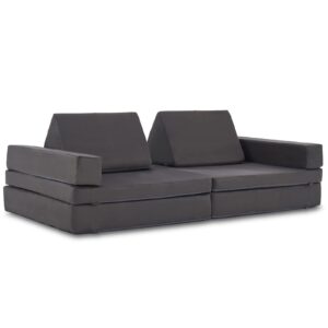 jela Kids Couch Extended Size 8PCS for Family, Floor Sofa Couch Modular Funiture for Kids Adults, Playhouse Play Set for Toddlers Babies, Modular Foam Play Couch Indoor 66" x 33" x 22" Darkgrey