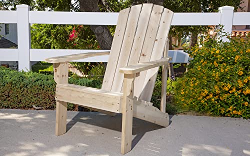 Shine Company Mid-Century Modern Wooden Adirondack Chair, Outdoor Patio Firepit Chairs, Back & Seat Pre-Assembled, Natural