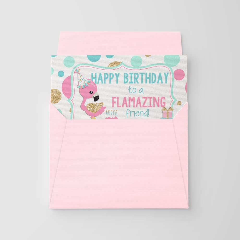 FLAMAZING Friend Flamingo Themed Birthday Pun Themed Single (1) All Occasion Blank Birthday Card To Send To Friends & Family, 4"x 6" (when folded) Fill In Greeting Note Card by AmandaCreation