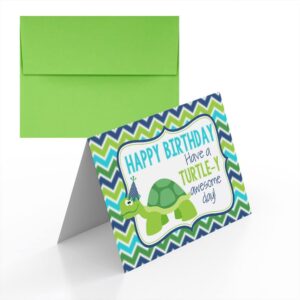 turtle-y awesome day turtle themed birthday pun themed single (1) all occasion blank birthday card to send to friends & family, 4"x 6" (when folded) fill in greeting note card by amandacreation