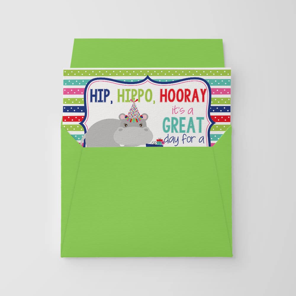 Hip HIPPO Hooray Birthday Pun Themed Single (1) All Occasion Blank Birthday Card To Send To Friends & Family, 4"x 6" (when folded) Fill In Greeting Note Card by AmandaCreation